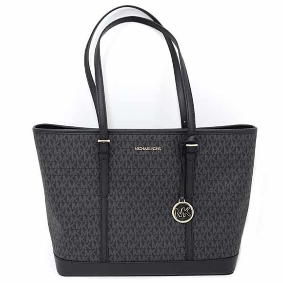 MICHAEL KORS JET SET TRAVEL Top Zip Tote Large MK Signature 35T0GTVT3V Black